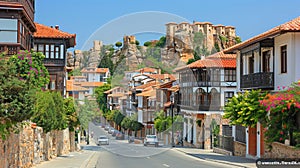 The villages among the mountains, where beautiful houses are located on the slopes, and narro