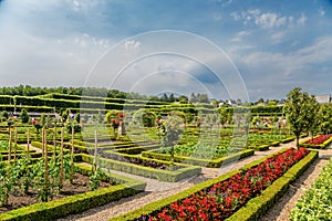 Villandry Castle, France. View of ornamental garden