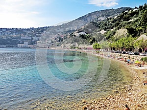 Villefranche sur Mer beach in Cote d& x27;Azure in French Riviera