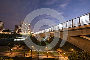 The Villena Rey Bridge in Miraflores district in Lima,- luxury building and ocean pacific Peru. Panoramic view