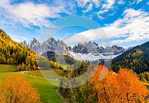 Villnoess, Funes Valley, Autumn scenics, Trentino, Italy