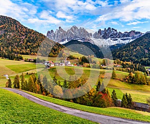 Villnoess, Funes Valley, Autumn scenics, Trentino, Italy