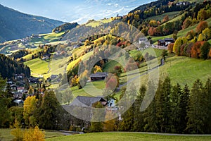 Villnoess, Funes Valley, Autumn scenics, Trentino, Italy