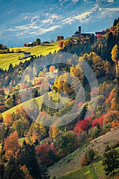 Villnoess, Funes Valley, Autumn scenics, Trentino, Italy photo