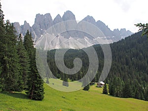 VillnÃ¶sser Alm, view to the Geislerspitzen, south tyrol, italy, europe