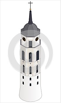 Vilnius Cathedral Belfry (Clock Tower), isometric, isolated