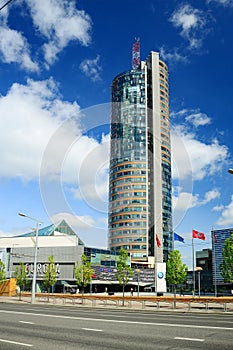 Vilnius city Konstitucijos street with skyscrapers