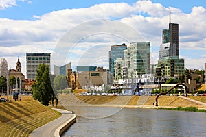 Vilnius City with modern buildings and the Neris river Vilnius, Lithuania, Baltic States, Europe