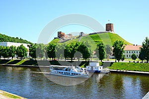 Vilnius city Neris river and Gediminas castle view