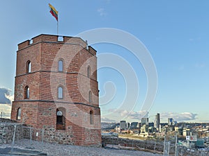 Vilnius Gediminas Castle Hill, historic mound with Gediminas Tower in the city of Vilnius in Lithuania