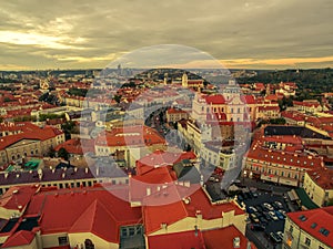 Vilnius, Lithuania: aerial top view of the old town