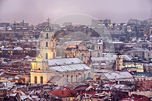 Vilnius, Lithuania: aerial view of the old town in winter