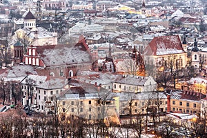 Vilnius, Lithuania: aerial view of the old town in winter