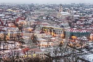 Vilnius, Lithuania: aerial view of the old town in winter