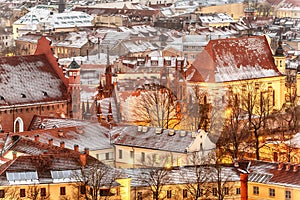 Vilnius, Lithuania: aerial view of the old town in winter