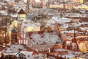 Vilnius, Lithuania: aerial view of the old town in winter