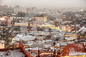 Vilnius, Lithuania: aerial view of the old town in winter