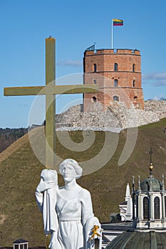 VILNIUS, LITHUANIA . Aerial view at Vilnius. Panorama of Vilnius: Gediminas castle.