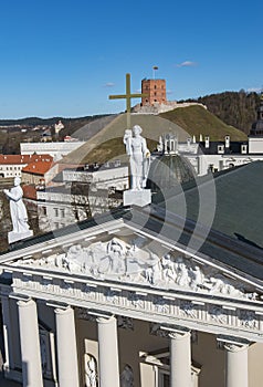 VILNIUS, LITHUANIA . Aerial view at Vilnius. Panorama of Vilnius: Gediminas castle, ld town and other objects.