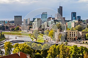 VILNIUS, LITHUANIA - AUGUST 15, 2016: Skyline of Snipiskes neigborhood in Vilnius, Lithuan