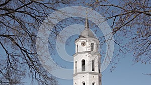 Vilnius, Lithuania. Cathedral Square Near Cathedral Basilica Of St. Stanislaus And St. Vladislav With The Bell Tower In