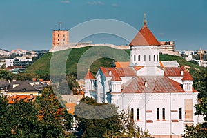 Vilnius, Lithuania. Cathedral Of Theotokos And Tower Of Gediminas