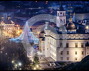 Vilnius, Lithuania: Christmas tree and decorations in Cathedral Square