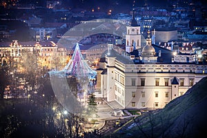 Vilnius, Lithuania: Christmas tree and decorations in Cathedral Square