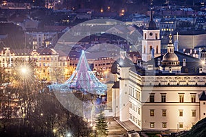 Vilnius, Lithuania: Christmas tree and decorations in Cathedral Square