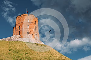 Vilnius, Lithuania. Famous Tower Of Gediminas Or Gedimino In Historic Center