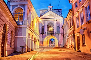 Vilnius, Lithuania: the Gate of Dawn, Lithuanian Ausros, Medininku vartai, Polish Ostra Brama in the sunrise photo