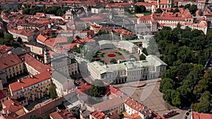 VILNIUS, LITHUANIA - JULY, 2019: Aerial view of the Presidental palace and palace complex with overlooking the old city.