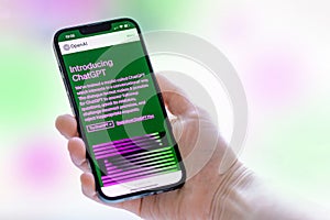 Openai.com chatgpt, neural network chat gpt website on mobile phone