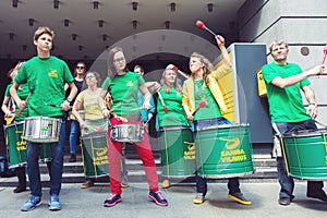 Percussion band performing on the street in Vilnius