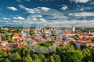 Vilnius, Lithuania. Old Town Historic Center Cityscape Under Dramatic Sky