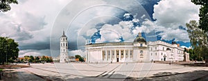 Vilnius, Lithuania. Panorama Of Bell Tower Chapel And Cathedral