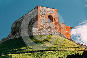 Vilnius, Lithuania. Remains Of Keep Of Upper Castle In Gediminas Hill In Summer Day.