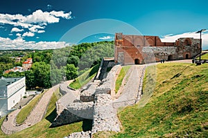 Vilnius, Lithuania. Remains Of Keep Of Upper Castle In Gediminas Hill In Summer Day. UNESCO World Heritage Site.