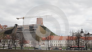 Vilnius, Lithuania. Restoration Work To Strengthen Soil Of Hill With Gediminas Castle Tower. Famous Tower Of Gedimino In