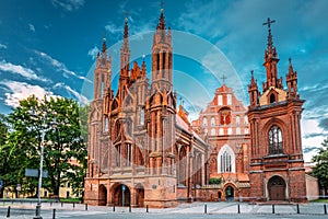 Vilnius, Lithuania. View Of Roman Catholic Church Of St. Anne And Church Of St. Francis And St. Bernard In Old Town In