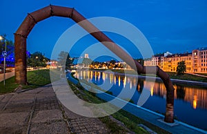 Vilnius night scene, River Neris bank