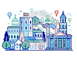 Vilnius Old Town City Skyline in Line Art