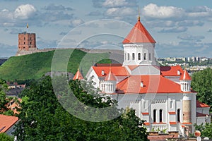 Vilnius Old Town of the Lithuanian capital with Gediminas Tower and Church