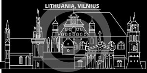 Vilnius silhouette skyline. Lithuania - Vilnius vector city, lithuanian linear architecture, buildings. Vilnius travel