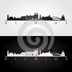 Vilnius skyline and landmarks silhouette