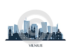 Vilnius skyline, monochrome silhouette. photo
