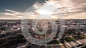 Vilnius town panorama view from Gediminas Castle Tower in Lithuania.