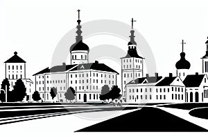 Vilnius, Vilniaus Miestas, Lithuania. Black & White City Logo. Generative AI.