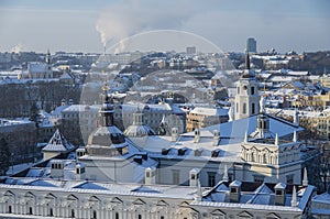 Vilnius winter panorama from Gediminas castle tower. View of Pal