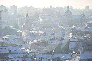 Vilnius winter panorama from Gediminas castle tower. Vilnius. Li